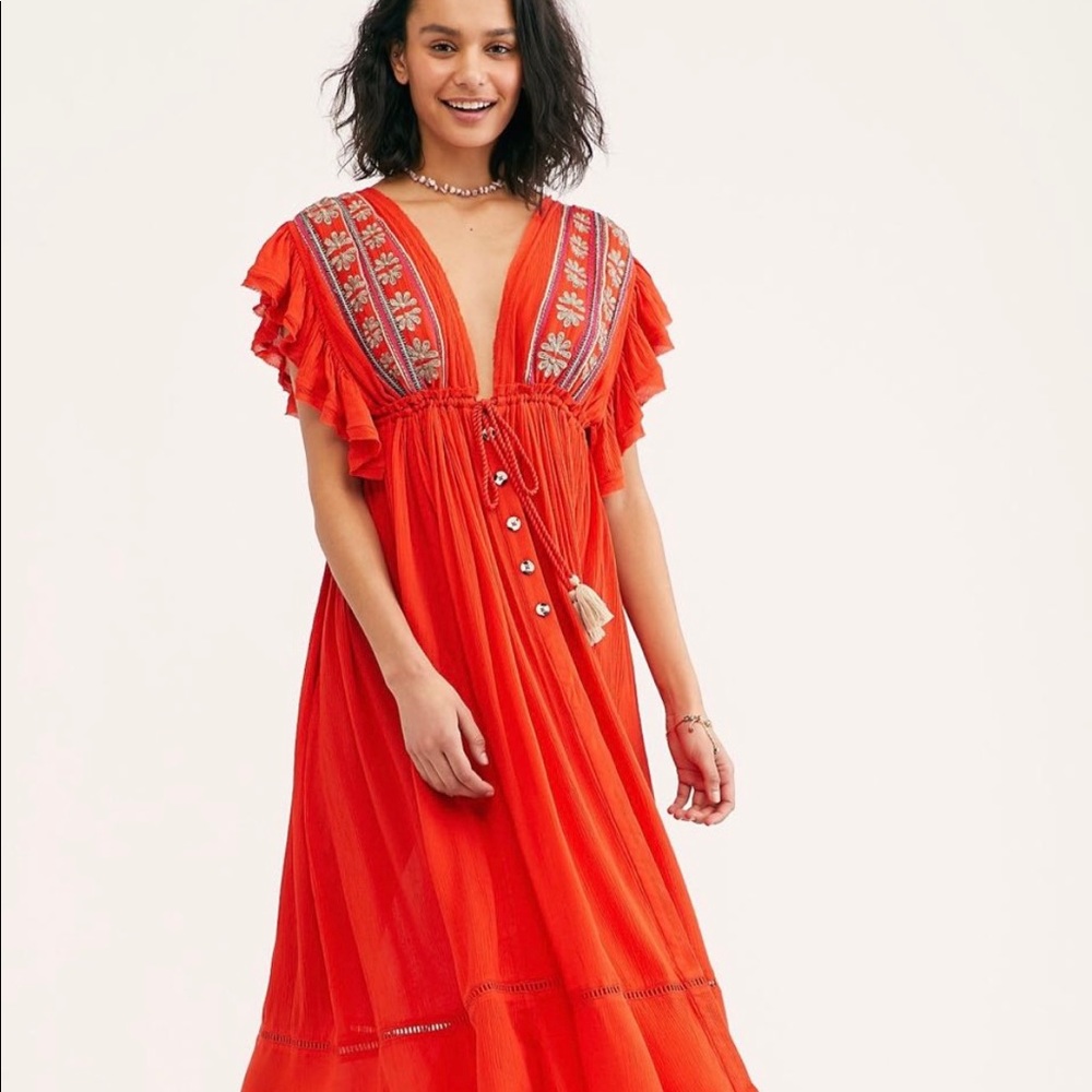 Free People Womens Will Wait for You Boho Floral Maxi Dress